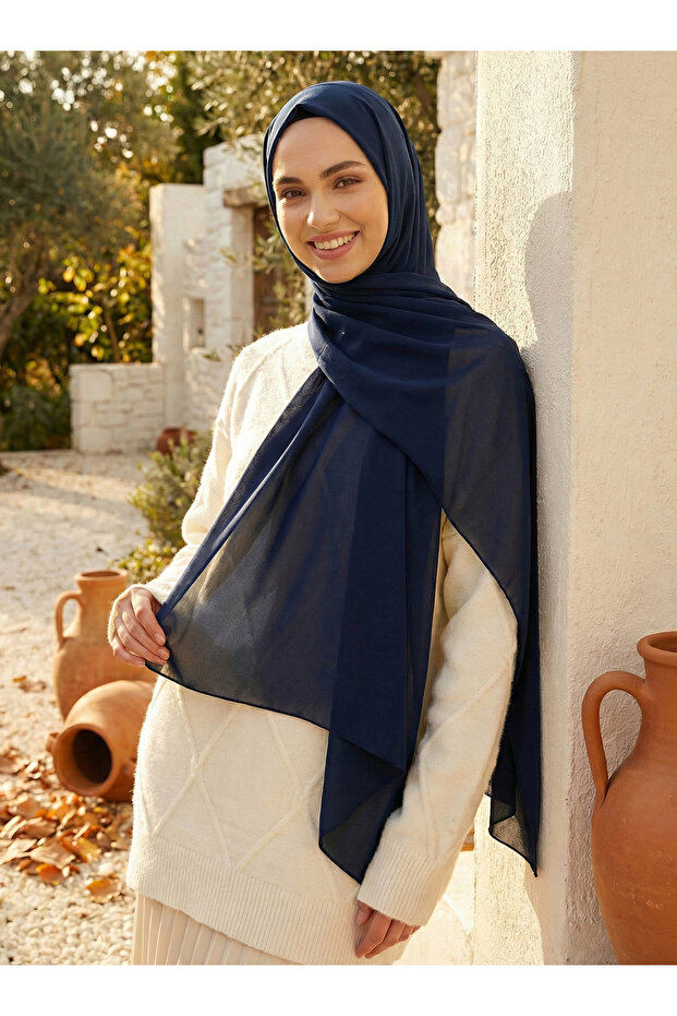 Chiffon Shawl - Light Navy Blue - Tuva Shawl