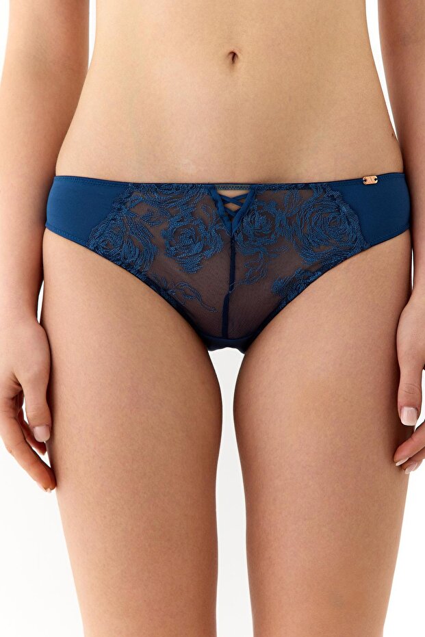 Monaco Mavi Dantelli Slip Külot - 1