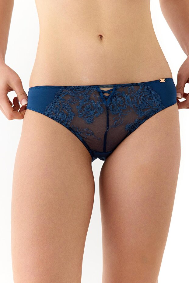 Monaco Mavi Dantelli Slip Külot - 3