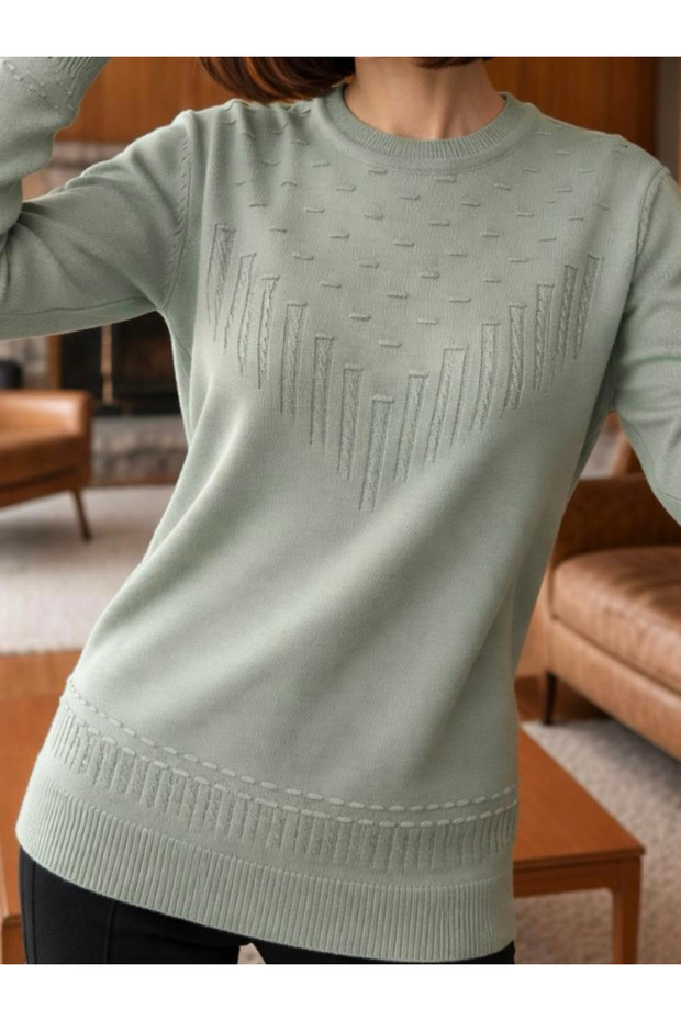 Round Neck Patterned Mother Blouse / Mint - 2