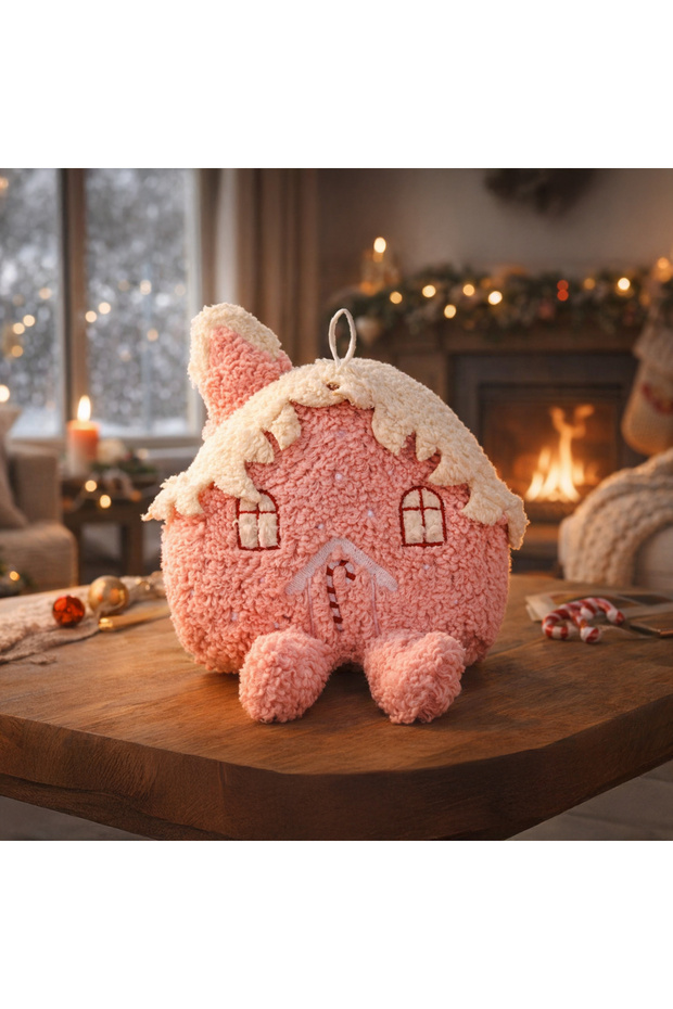 Soft Sevimli Ev Figürlü Yastık - Pembe - 19x22 cm - 1