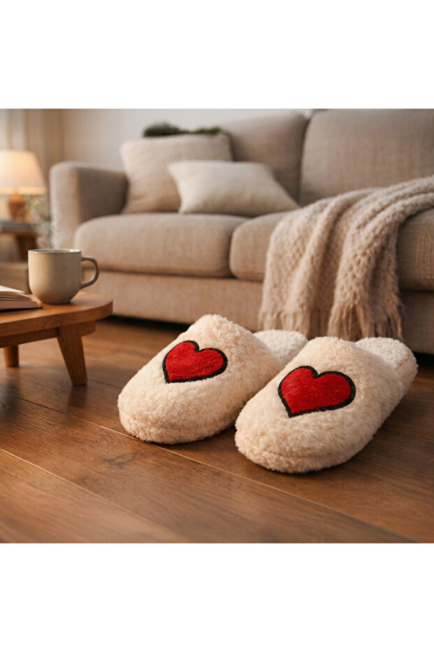 Soft Heart Slippers - Ecru - Size 38