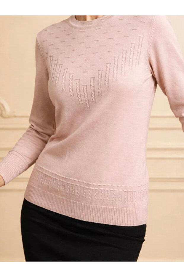 بلوزة أم منقوشة برقبة دائرية / بودرة - 4