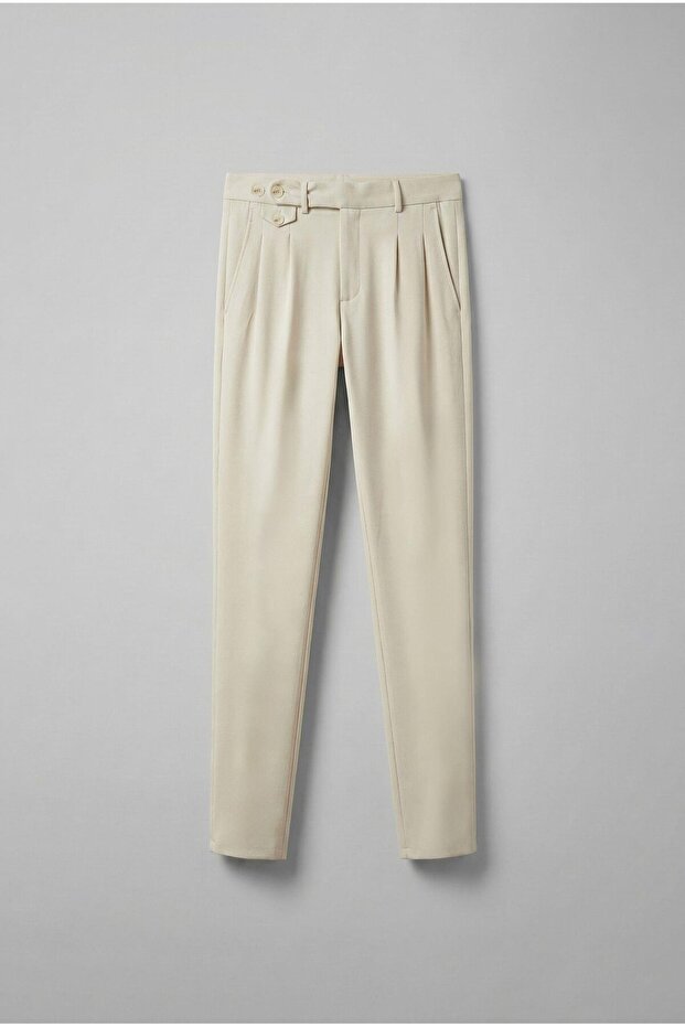Men's Pleated Fabric Trousers Light Cream