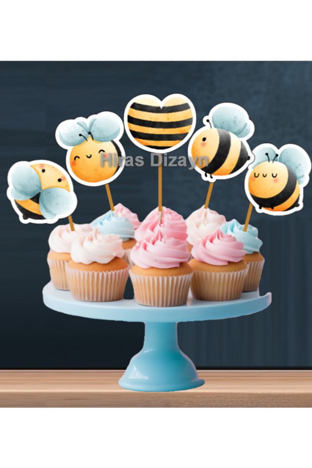 15Pcs Cute Honey Bee Themed Birthday Cake Toothpicks 6-7cm Cupcake Toothpicks
