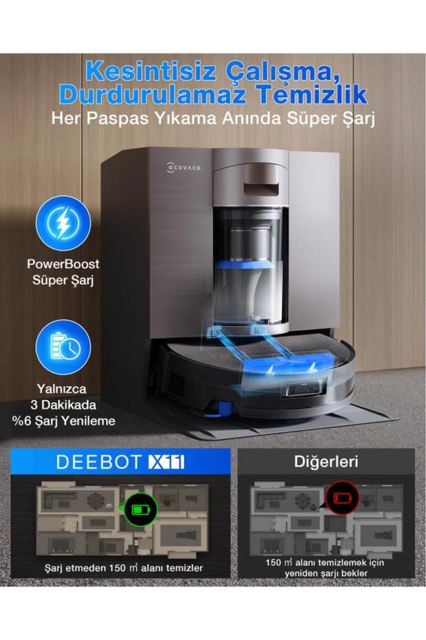 DEEBOT X11 OmniCyclone Robot Süpürge ve Paspas, 19.500 Pa Emiş Gücü - 3