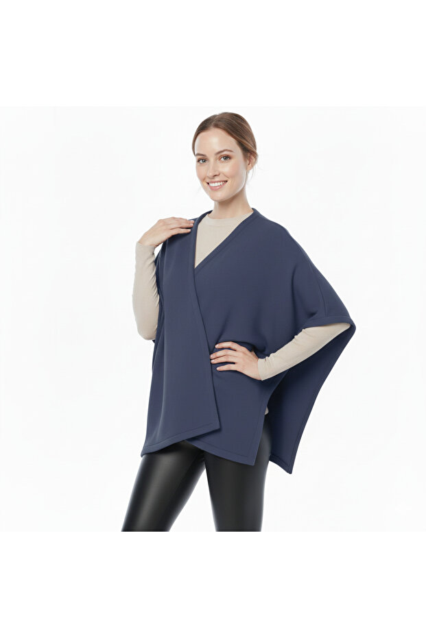 Women's Blue Color Fleece Poncho