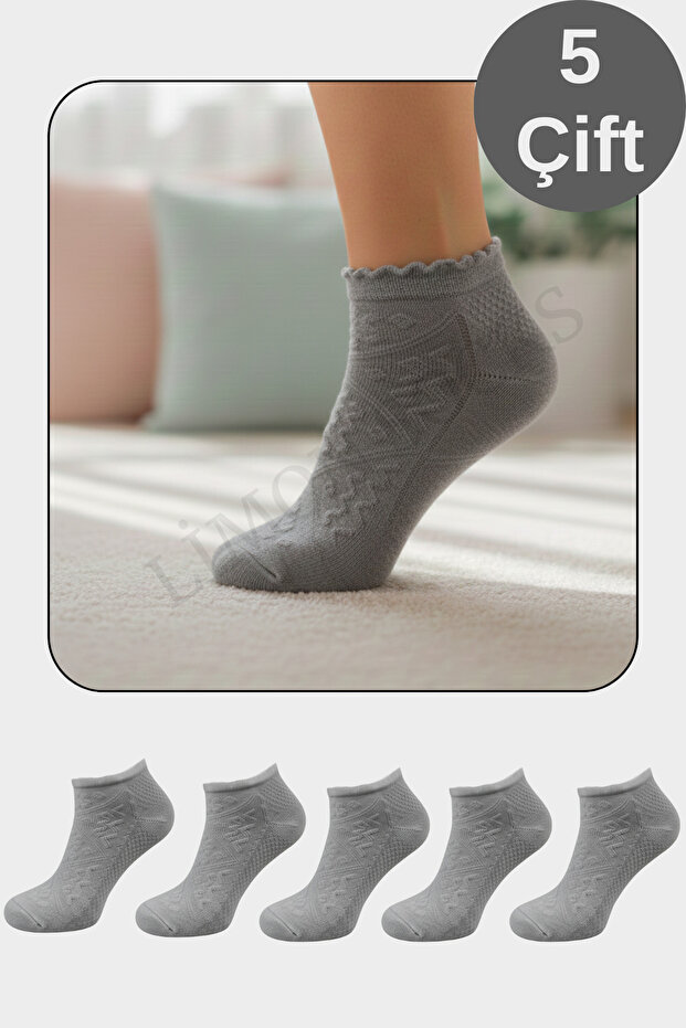 Cotton Combed Stretch Fabric Black and White Women's Booties Socks (5 Pairs)