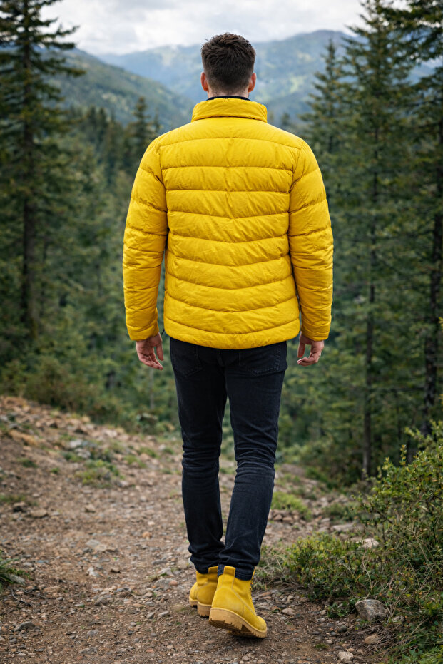 معطف رجالي منفوخ مبطن بالخردل - 4