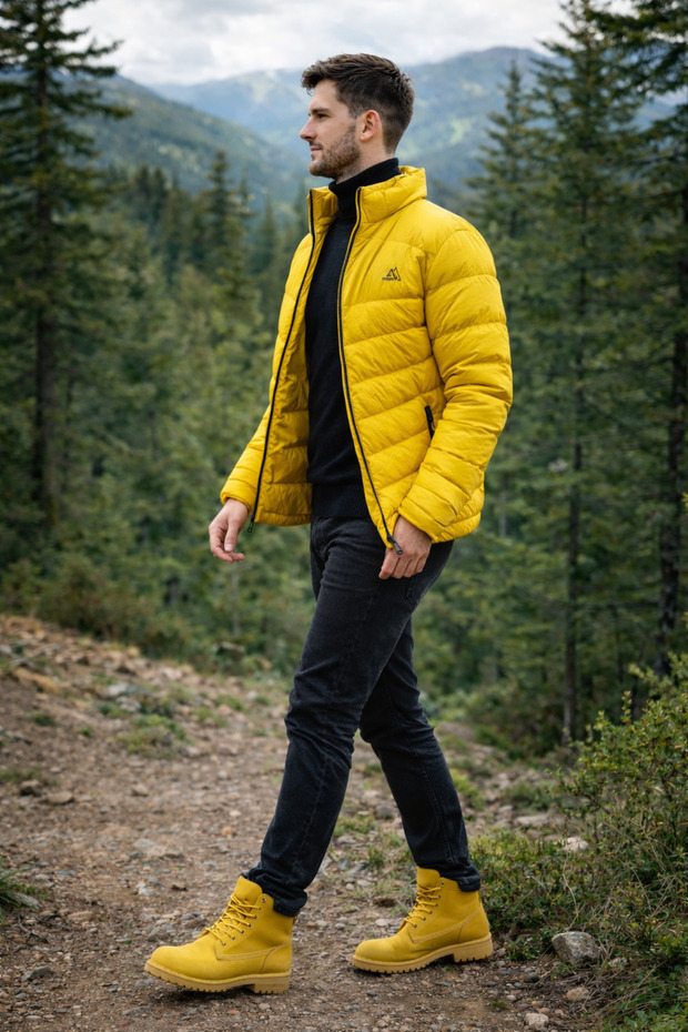 معطف رجالي منفوخ مبطن بالخردل - 3