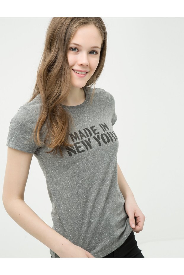Women's Gray Text Printed T-shirt