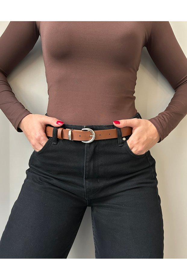 Silver Model Women's Belt with Tool Buckle Waist Belt Coat Belt Dress Belt Trouser Belt