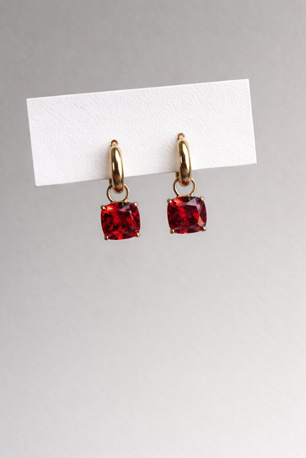 Steel Rose Gold Claret Red Solitaire Series Lily Earrings - Does Not Tarnish -