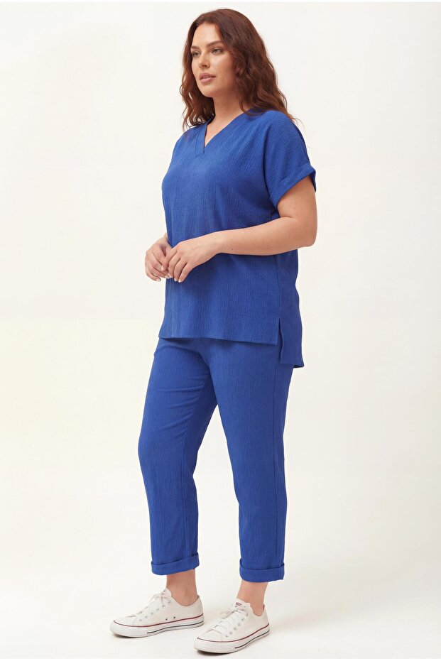 Σετ φόρμας μπλε Capris Plus Size - 3