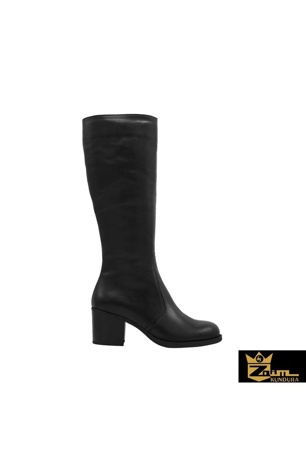 Women's Black Genuine Leather Boots 505092299-1