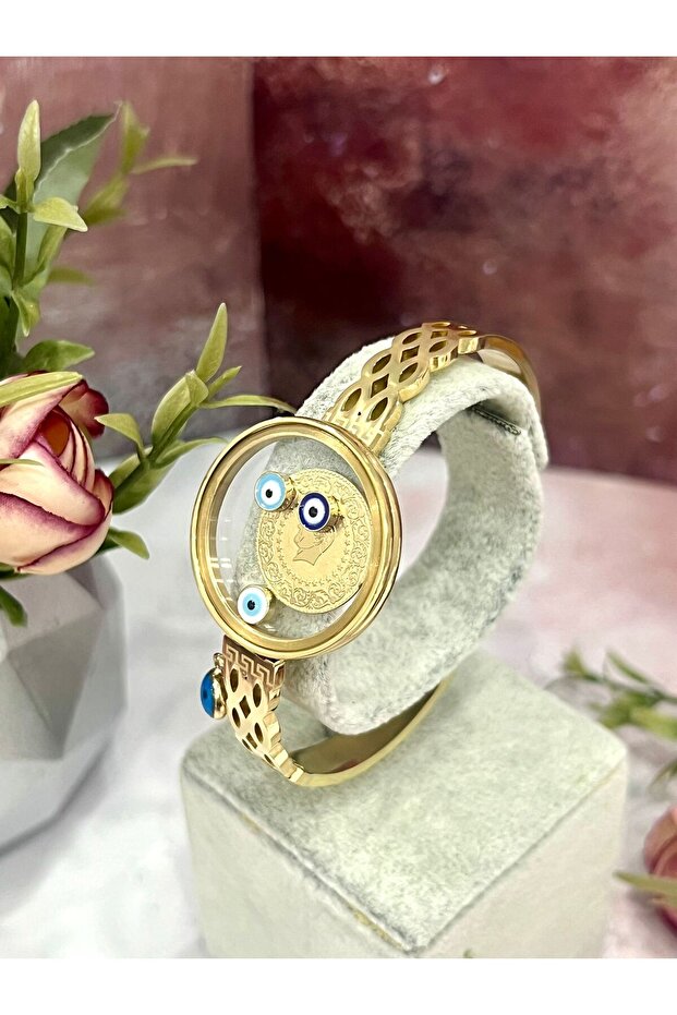 Steel Cuff Bracelet, Half and Quarter Gold Bracelet, Glass Frame, Openable