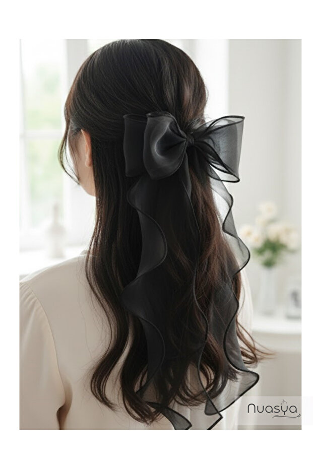 Black Noble Bow Automatic Hair Clip for Women – Stylish and Elegant Hairpin, Suitable for Daily and Special Occasions
