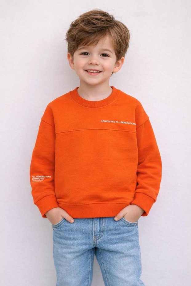Boys' Long Sleeve Printed Sweatshirt – Orange (4–9 Years)