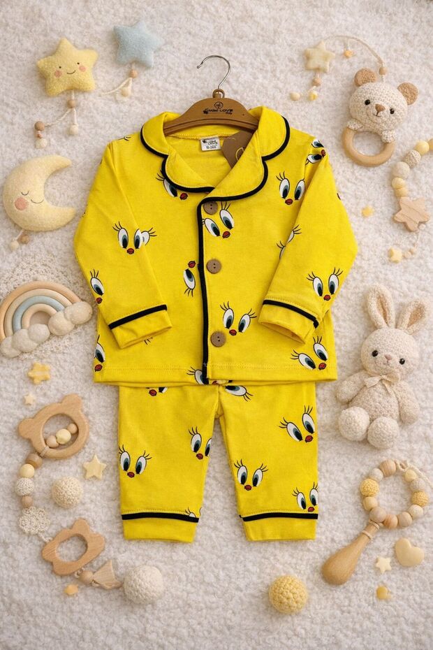 100% Cotton Long Sleeve Buttoned Seasonal Girls Boys Unisex Civciv Baby Pajama Set