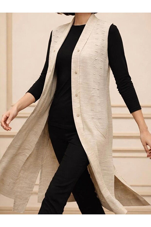 Şık Düğmeli Triko Genç Yeleği / Taş - 3