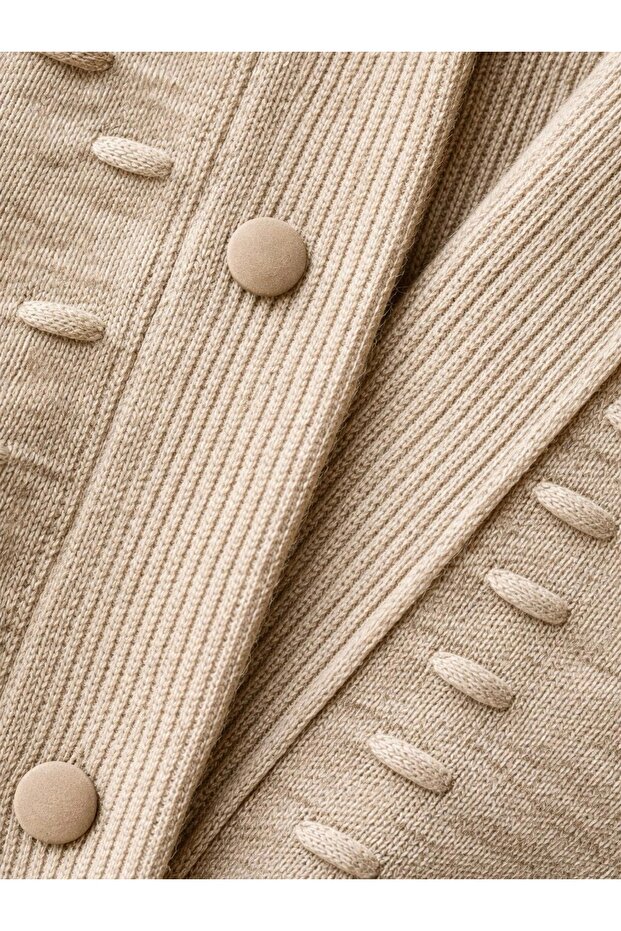 Şık Düğmeli Triko Genç Yeleği / Taş - 5