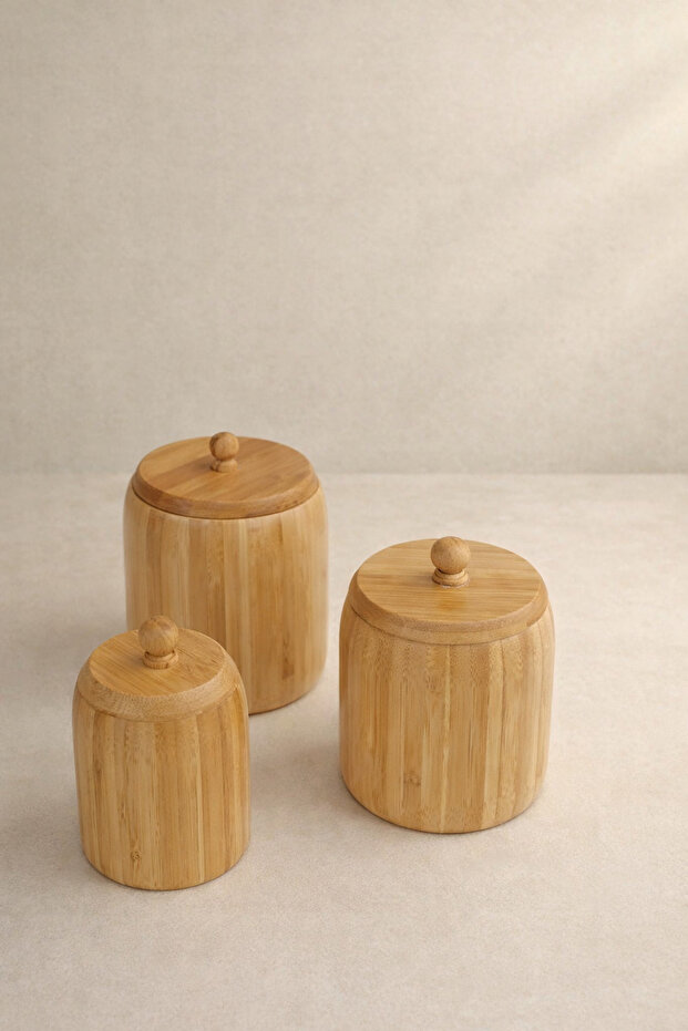 3lü Bambu Kavanoz Seti 11-9-8cm - 3