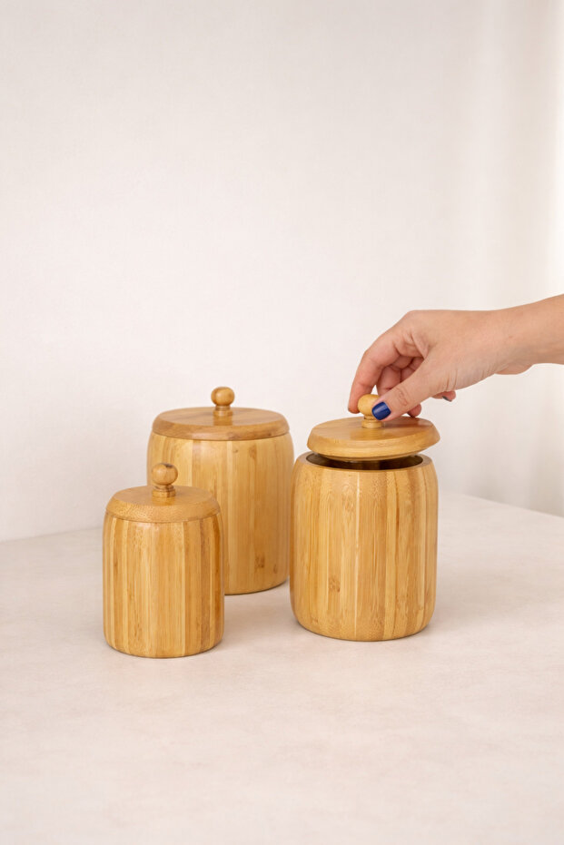 3lü Bambu Kavanoz Seti 11-9-8cm - 1