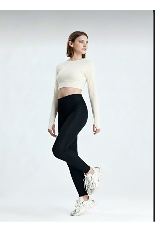 Női fekete, magas derekú, téli, polár bélésű leggings zsebekkel - 5