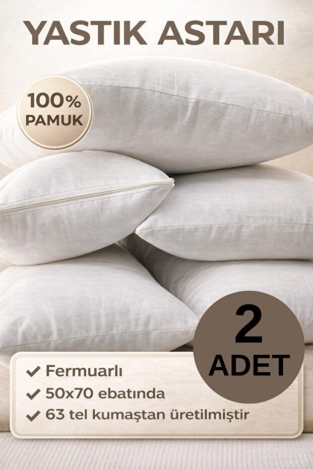 2 Pieces Cotton White Pillowcase Inner Liner, Zippered Pillowcase, Pillow Mattress 50X70