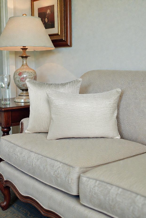 Cushion Cover Plain Jacquard Set - Double-Sided with Piping 45X45 & 35X50 cm Cream