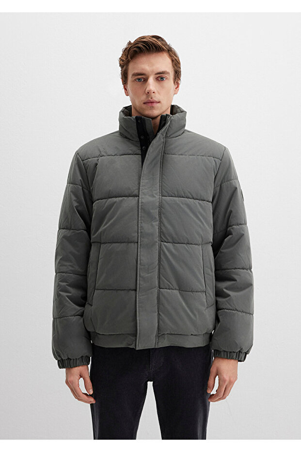 Mock Neck Khaki Puffer Jacket 0110470-71598 - 4