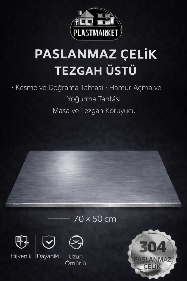 Stainless Steel Countertop Cutting Board, Dough Kneading Board, Countertop Protector, 70X50 cm