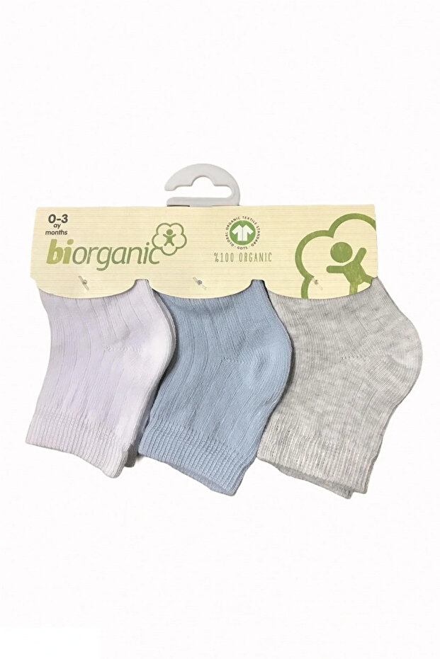 Biorganik Desenli Basic 3'lü Çorap 68344 Beyaz-pembe-gri - 1