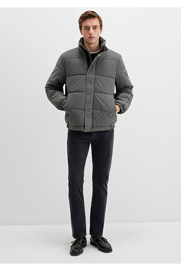 Mock Neck Khaki Puffer Jacket 0110470-71598 - 3