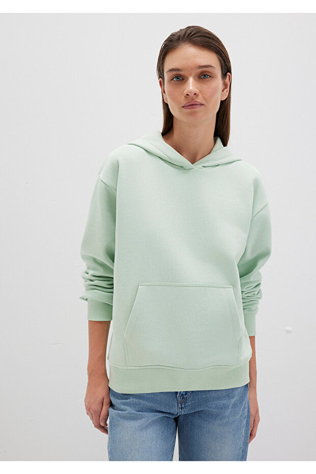 Kapüşonlu Yeşil Basic Sweatshirt 167299-71449 - 2