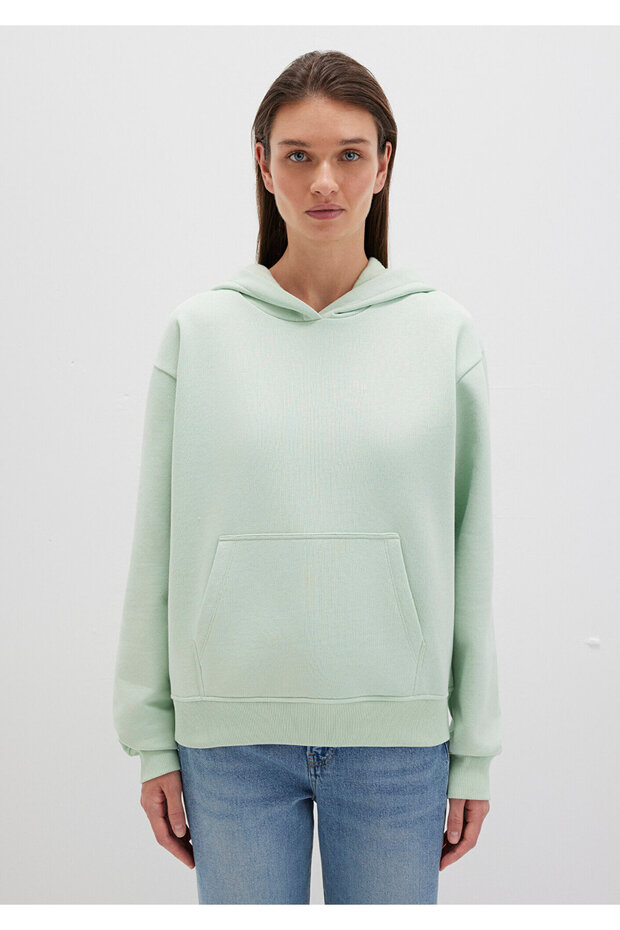 Kapüşonlu Yeşil Basic Sweatshirt 167299-71449 - 3