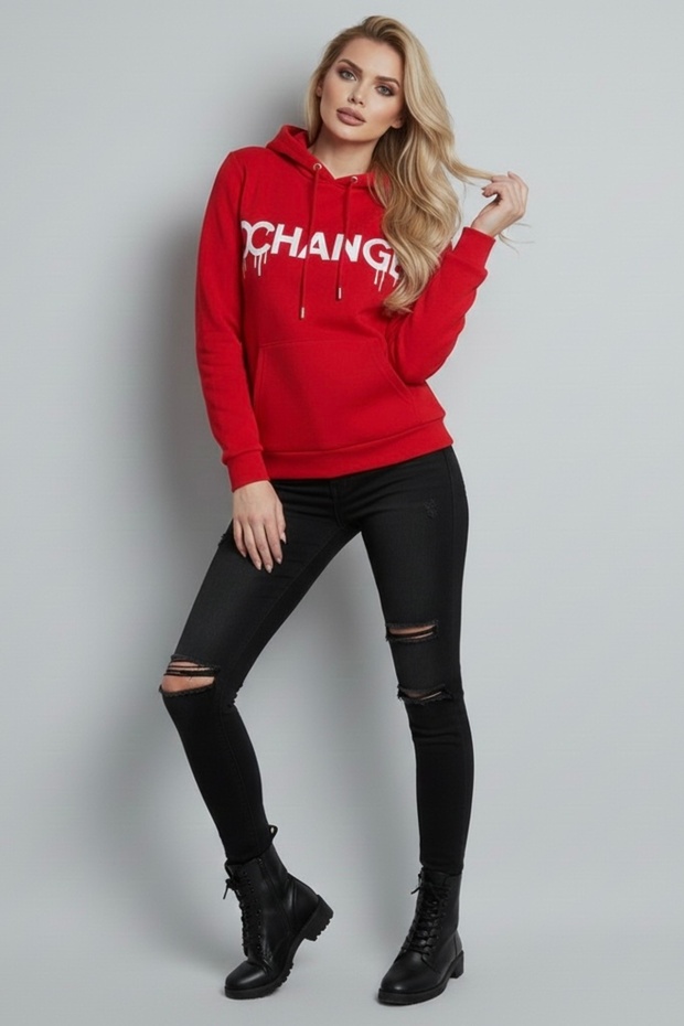 Chance printed 3-thread fabric hooded sweat (Red)