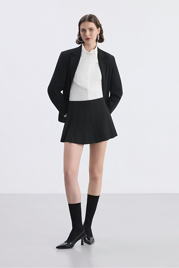 تنورة سوداء مطوية مزدوجة الطيات - 6