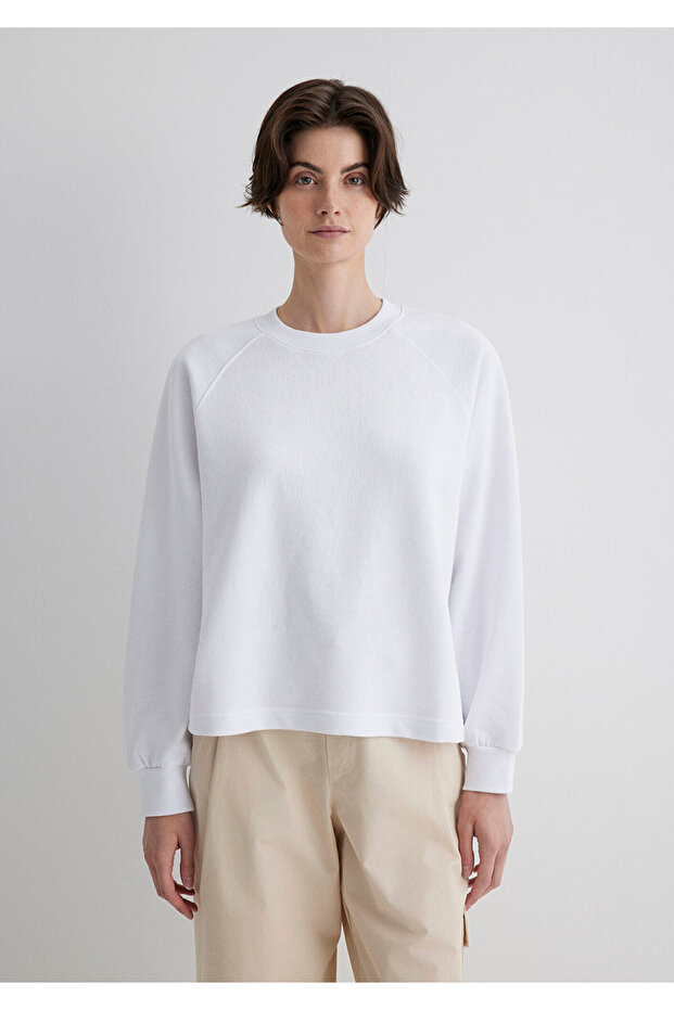 Bisiklet Yaka Beyaz Basic Sweatshirt 1S10161-620 - 4