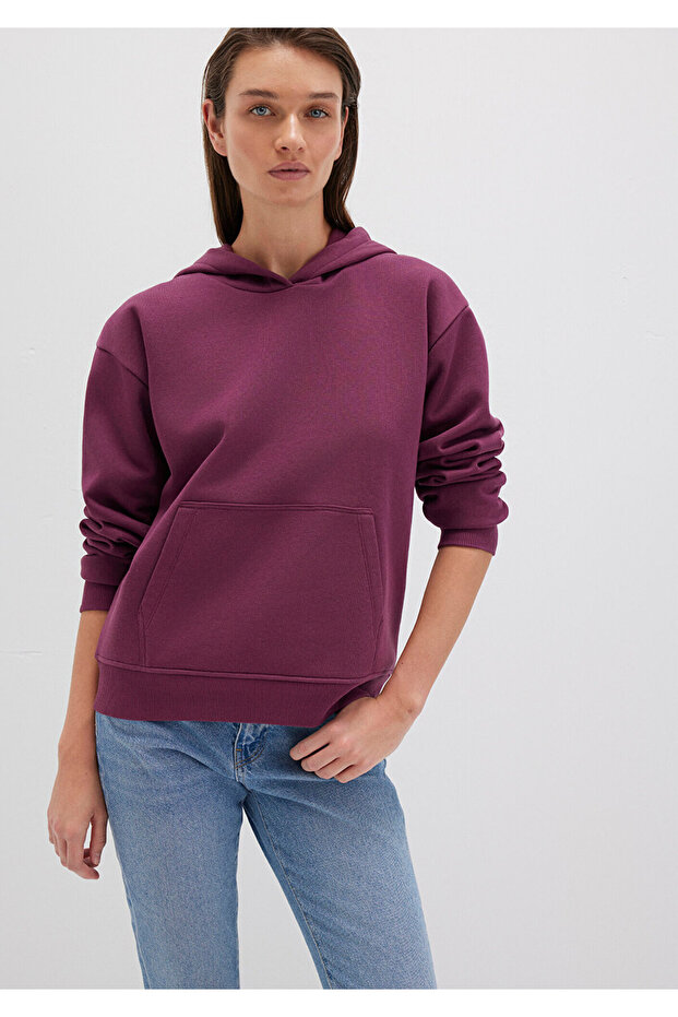 Kapüşonlu Mor Basic Sweatshirt 167299-70670 - 2