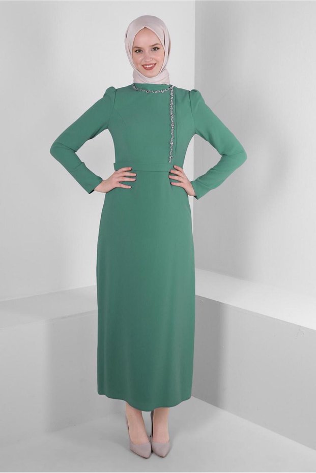 STYLE COLLAR STONE DETAIL DRESS 43542