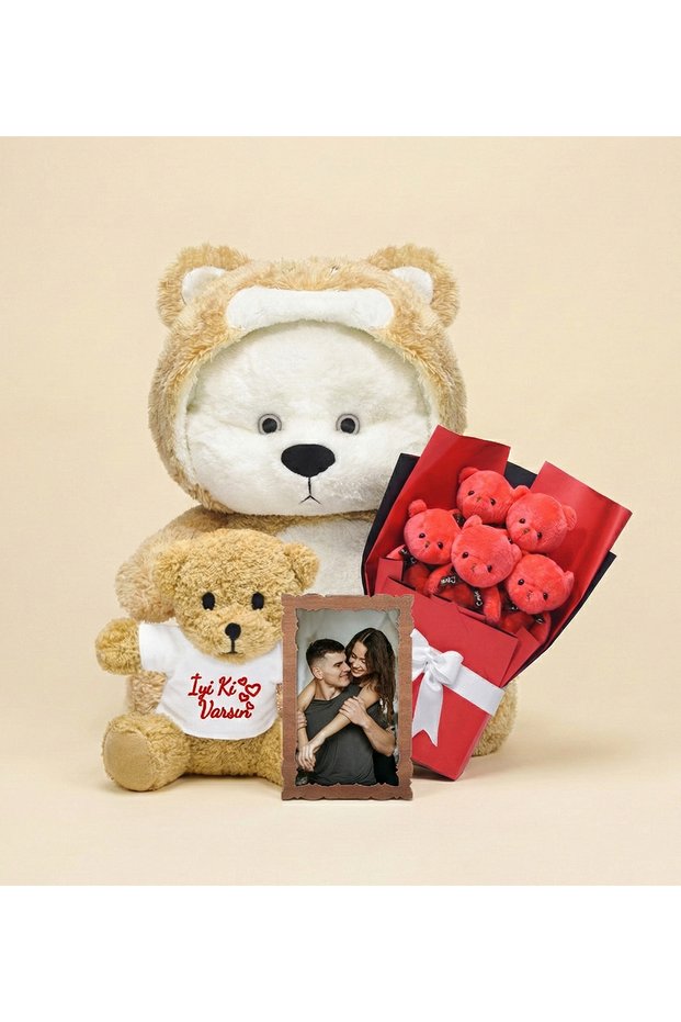 Sweet Surprise for Your Loved One – Sleepy Bear 90 Cm, Mini Bouquet, Frame, and 25 cm You'Re so Good Bear