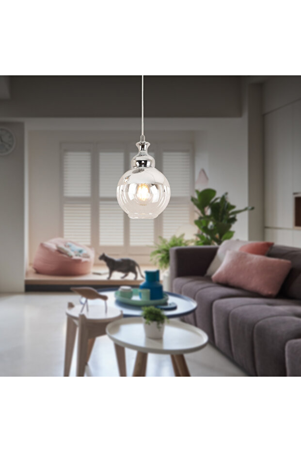 Leon Tekli Krom Sarkıt Salon Avize Çap:15Cm - 4