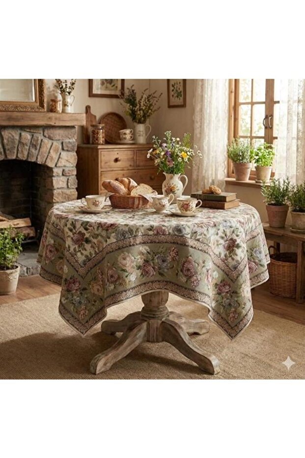 Green Vanilla Tablecloth - Bone Pattern, 140*140 - 1
