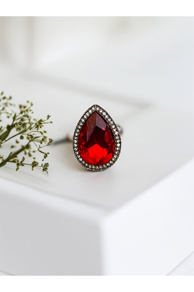 Zircon Stone Big Water Drop Adjustable Ring