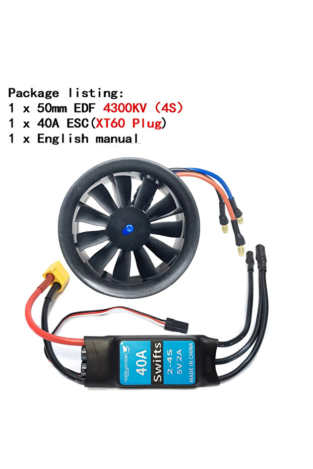 4300KV 40A Combo Hobbyocean 50mm 3-4S BRUSHLESS EDF Duct Fan 40A ESC 4900KV 4300KV 11-Propeller for