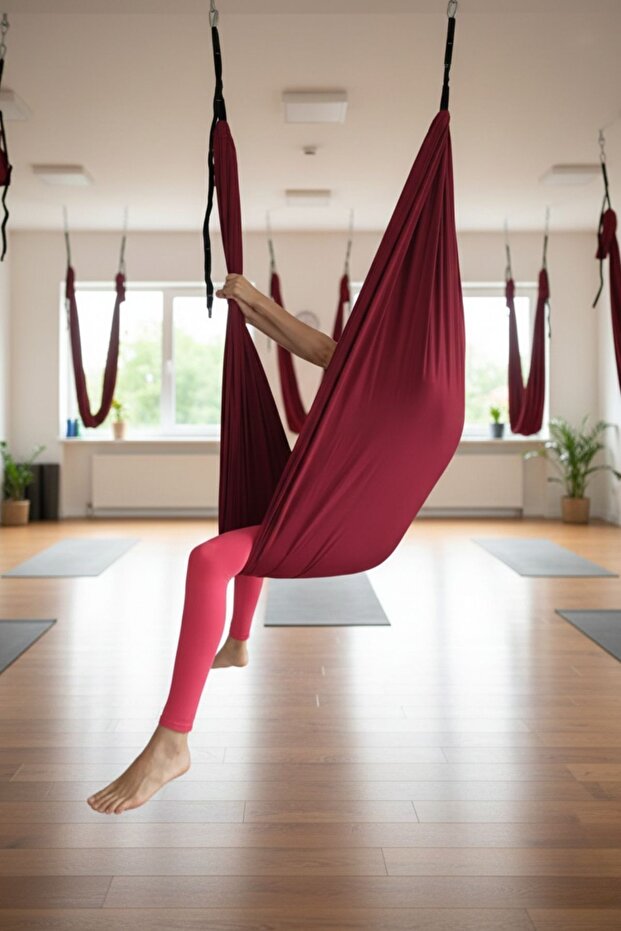 Svava Yoga Fly Hamağı, Antigravity Askılı Yoga Denge Spor Aleti (Bordo )