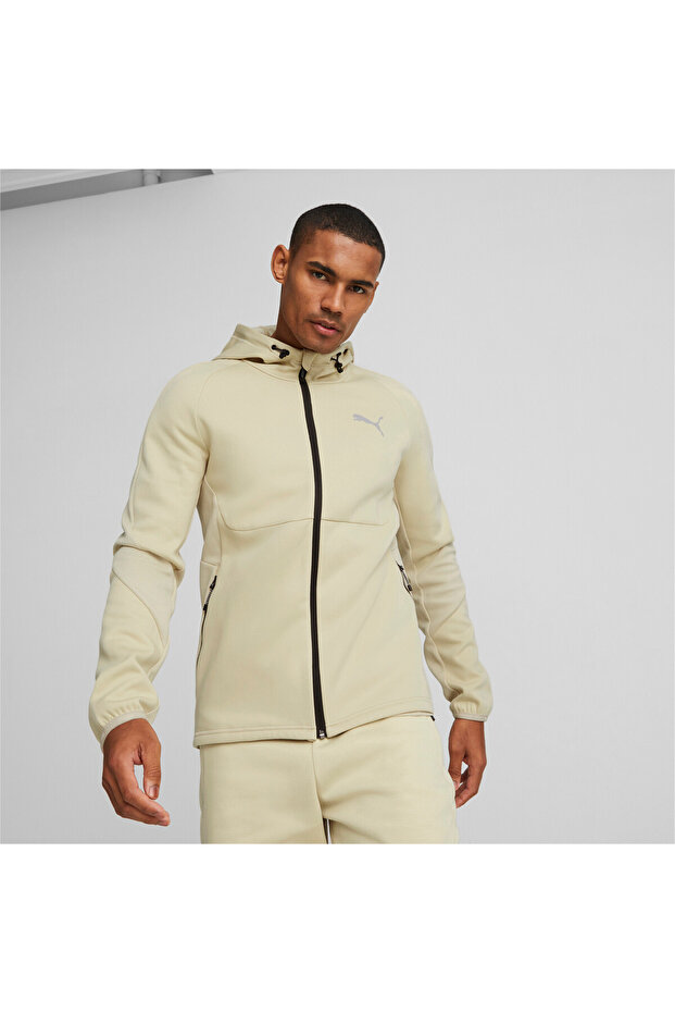 Mens EVOSTRIPE Full-Zip Hoodie Sweat Jacket - Beige