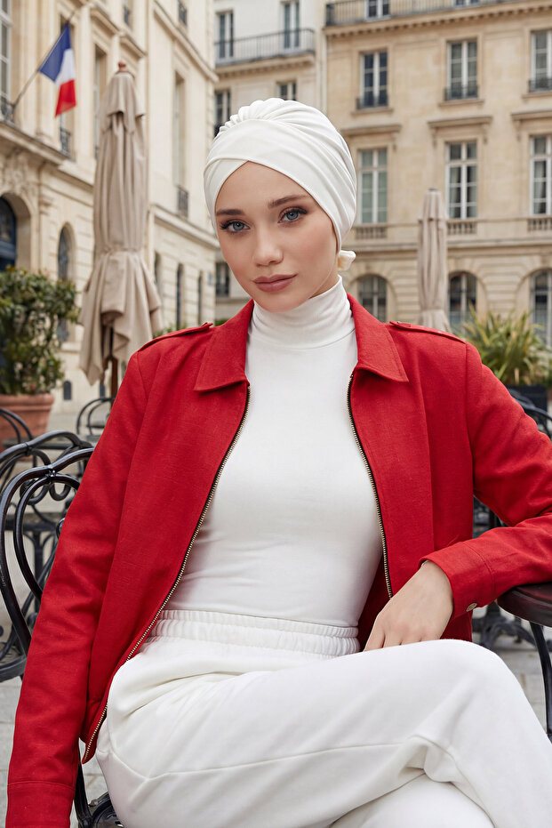 قبعة قطنية مريحة مع حزام، لون كريمي، B-31