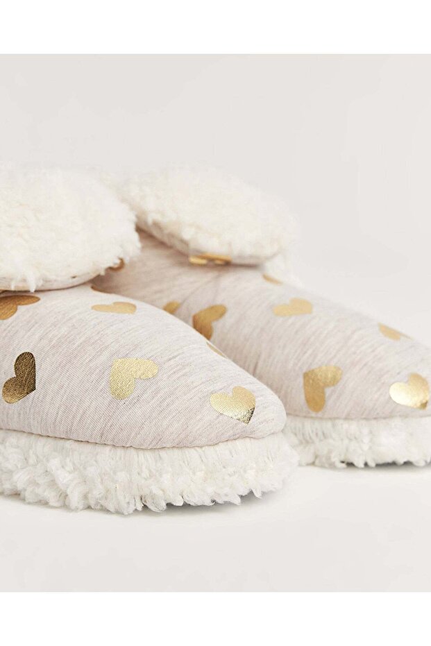 Kadın Parlak Kalp Baskılı Panduf - HENR - 3